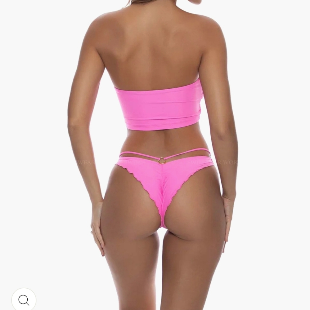 Luli Fama Double Loop Bandeau Crop-Strappy Loop Bikini Top M/Bottom Large - Picture 3 of 16